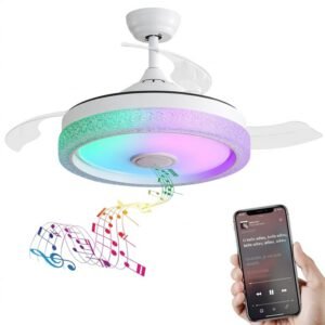 ROLINE Ventilateur Plafond LED 42 Pouces Invisible avec Lumière, Moteur DC Silencieux, Bluetooth, Télécommande, RGB