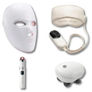 Coffret Relaxation & Beauté – Masseur Corps Multi-Zones, Masque Yeux Chauffant, Masque LED Visage & Soin Yeux Anti-Âge