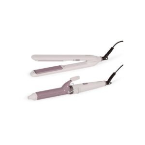 Set lisseur et fer à boucler LIVOO DOS215 2-en-1 revêtement céramique Violet 200°C plaques flottantes 90x25 mm Ø25 mm cordon rotatif 1,85 m