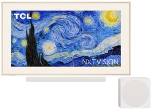 TCL A300 NXTFRAME 75A300 Pro (75) 4K Ultra HD Smart TV, Blanc avec barre de son et caisson sans?fil Bang & Olufsen