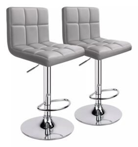 Lot de 2 tabourets de bar pivotants à 360°, rembourrés et réglables en hauteur - Gris