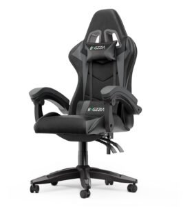 Chaise de jeu inclinable à haut dossier en cuir PU avec appui-tête et support lombaire - Noir