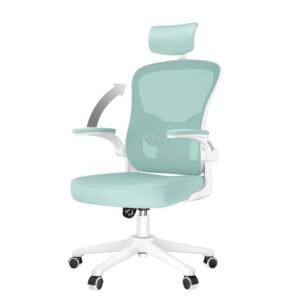 Chaise de bureau ergonomique avec hauteur réglable, appui-tête, accoudoirs relevables et support lombaire - Vert