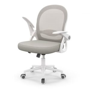 Siège de bureau ergonomique en maille avec dossier moyen, accoudoirs relevables, soutien lombaire et fonction pivotante-Gris