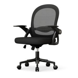 Siège de bureau ergonomique en maille avec dossier moyen, accoudoirs relevables, soutien lombaire et fonction pivotante-Noir