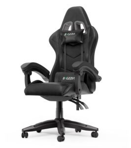 Chaise de jeu inclinable à dossier haut en cuir de PU avec appui-tête et soutien lombaire-Gris