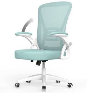 Chaise de bureau ergonomique avec accoudoir relevable à 90° et support lombaire, chaise de bureau avec coussin d'assise rembourré-Vert