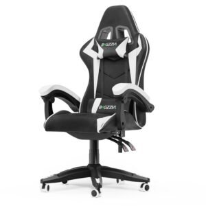 Chaise de jeu inclinable à dossier haut en cuir PU avec appui-tête et support lombaire - Blanc