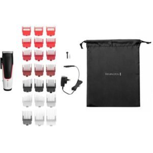 Tondeuse Cheveux Remington Easy Fade HC500 Dégradé Sans Fil/secteur Lames acier auto-affûtées 9 hauteurs 1,5-25 mm Blanc/Noir/Rouge
