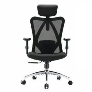 M18 Chaise ergonomique – Soutien 4 points tête/dos/lombaire/mains,Maille respirante,Appui-tête et lombaire réglables,150kg max,BIFMA,Bureau/Maison/Jeux,Noir