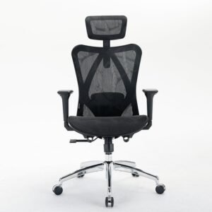 M57 Chaise ergonomique – Accoudoirs 3D,Support lombaire réglable,Mesh haute qualité,150kg max,Hauteur 8cm réglable,3 inclinaisons 110°/116°/126°,SGS/BIFMA,Noir