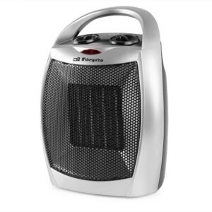 Orbegozo CR 5016 Chauffage céramique argenté - Thermostat réglable - 2 niveaux de puissance - Protection contre la surchauffe - Poignée de transport