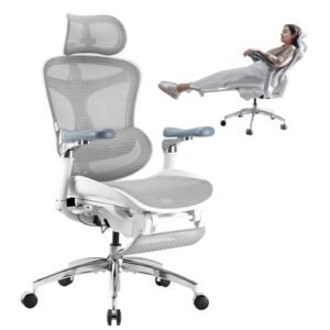 C300 PRO JT Chaise ergonomique – Accoudoirs 5D,Soutien lombaire auto-ajustable,Dossier maille,150kg max,Repose-pieds,Blanc