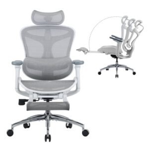 C300 JT Chaise ergonomique – Accoudoirs 3D,Soutien lombaire auto-ajustable,Mécanisme à bascule,Dossier maille,3 inclinaisons,Repose-pieds,Blanc