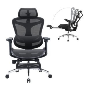 C300 JT Chaise ergonomique – Accoudoirs 3D,Soutien lombaire auto-ajustable,Mécanisme bascule intelligent,Dossier maille,Repose-pieds,Noir
