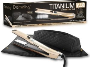 Coffret lisseur vapeur + tapis trousse 2-en-1 - Demeliss Exclusive Set Tita V2 - Titanium - Gold