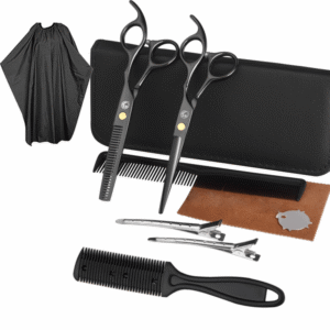 Kit de coiffure avec ciseaux, peignes, pinces, manteau 10 pièces Black