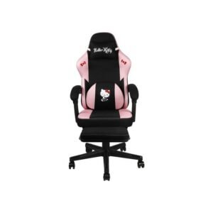 Chaise gaming de bureau Konix Hello Kitty coussin lombaire mousse mémoire 0–150° avec repose-pied base classe 4 360° Noir/Rose