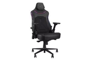 ASUS ROG Courser Noire - Chaise Gaming Premium avec RGB Aura - Dossier inclinable 155° - Accoudoirs 4D - Soutien Lombaire réglable - Appui-tête magnétique - Jusqu'à 136 kg
