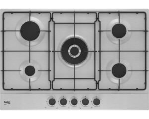 Beko HIAW75223SXE Plaque de cuisson à gaz encastrable en acier inoxydable de 75 cm, 5 brûleurs