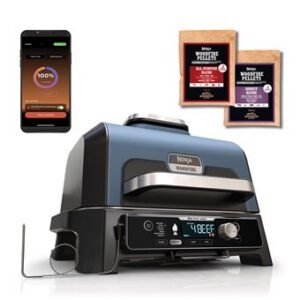 Woodfire Pro Connect - Barbecue et fumoir électrique Ninja 1700 W, Bleu