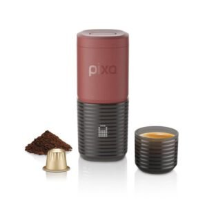 WACACO Pixapresso Machine Espresso Portable – 20 bars, café moulu + capsules inclus, rechargeable USB-C, idéale voyage & nomade -Rouge
