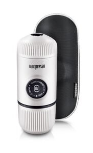 WACACO Nanopresso + Case Machine Espresso – 18 bars, café moulu, étui rigide inclus, portable, sans électricité, idéale voyage & outdoor -Blanc