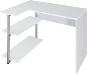 Bureau avec étagères LEVIRA Sieg II 110 cm Gris et Blanc – Bureau avec rayonnages, moderne, fonctionnel et résistant pour télétravail