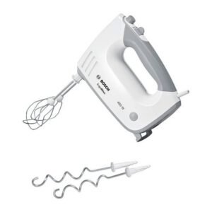 Batteur ErgoMixx 450 W - BOSCH MFQ36400 blanc/gris - 5 vitesses+turbo - 2 fouets inox - 2 crochets pétrisseurs inox -