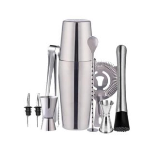 Service à cocktail Double shaker 750ml Acier inoxydable Argent 10 pièces