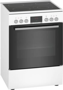 BOSCH HKR39C220 - Cuisinière vitrocéramique 60 cm - 4 foyers - Air pulsé 3D - 7 modes de cuisson - Rail télescopique - EcoClean - Blanc