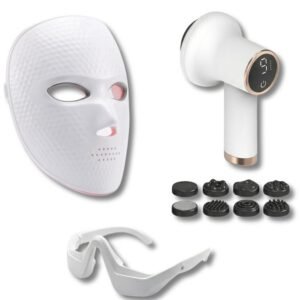 Coffret Beauté & Silhouette Pro – Masque LED Visage, Masque Oculaire Anti-Fatigue & Masseur Anti-Cellulite
