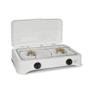 KitchenChef Réchaud Gaz 2 Feux 5326C Blanc, Puissance 3,4 kW