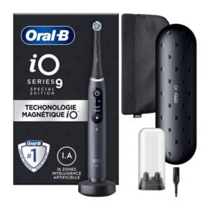 Brosse a Dents Électrique Oral-B iO 9 - Noire - 1 Brossette - 1 Étui De Voyage Chargeur - 1 Pochette Magnétique