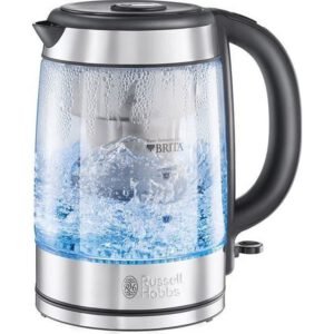 Bouilloire électrique en verre Russell Hobbs Clarity 1 L avec filtre BRITA Maxtra 20760-57 éclairage bleu base 360° arrêt sécurité