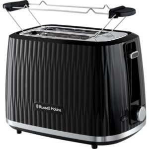 Grille-pain 2 tranches Russell Hobbs Eden 800 W Noir fentes larges réglage brunissage 1-6 fonctions décongélation réchauffage annulation surélévation