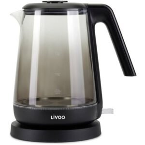 Bouilloire sans fil LIVOO DOD216N en verre borosilicate 1,7 L 2200 W rétroéclairage intérieur bleu base 360° protection anti-surchauffe Noir