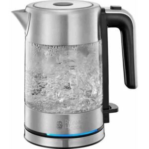 Bouilloire électrique en verre Russell Hobbs Compact Home 0,8L 2200W filtre anti-calcaire amovible Noir et acier inox avec éclairage bleu