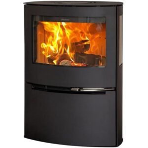 Poêle à bois ADURO 21 acier noir design minimaliste 6,5 kW 76% porte vitrée arrondie verre autonettoyant 30–140 m²