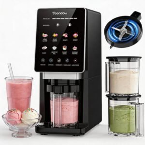 TEENDOW Machine à glace 8-en-1 1800 W, écran tactile, 3 pots, Mix-In et Re-Spin, noir