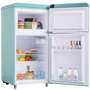 Roline Réfrigérateur Rétro 72L Double Porte Cyan Frigo Vintage