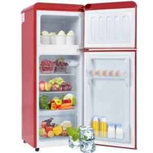 Roline Réfrigérateur Rétro Combiné 92L 2 Portes Frigo Vintage Compact 105cm