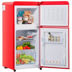 Roline Réfrigérateur Rétro Rouge 60L Mini Frigo 2 Portes Vintage Classe E