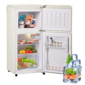Roline Réfrigérateur Rétro 60L 2 Portes Blanc Crème Mini Frigo Vintage