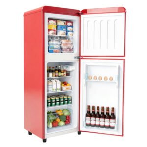 Roline Réfrigérateur Double Porte 112L Rouge Frigo Compact Silencieux