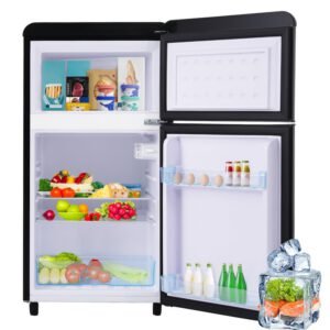 Roline Réfrigérateur Rétro Noir 72L Mini Frigo Vintage Double Porte