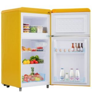 Roline Réfrigérateur Rétro Jaune 72L Double Porte Frigo Vintage