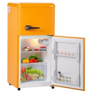 Roline Réfrigérateur Rétro Jaune 60L Double Porte avec Congélateur