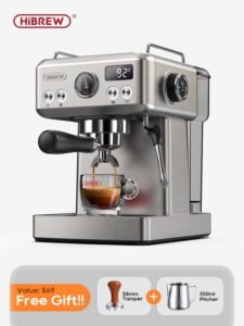 Machine à café expresso semi-automatique HiBREW H10A – Pression 20 bar, réservoir 1,8 L, système d'extraction et de moussage réglable – Argent