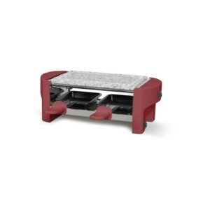 Grill à raclette LIVOO DOC369RC pour 2 personnes, rouge bordeaux, plaque effet pierre mouchetée, poignées thermo-résistantes
